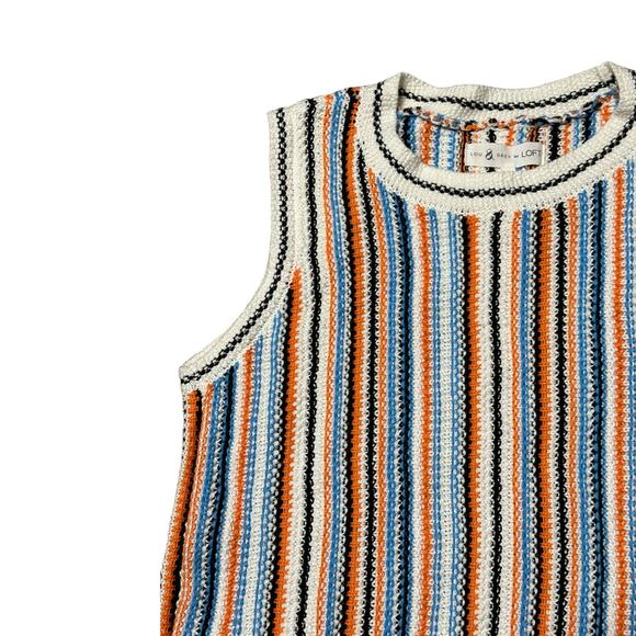 Lou & Grey Loft Fringe Sleeveless Striped Sweater Tank Cream Orange Blue size xs - Picture 9 of 13